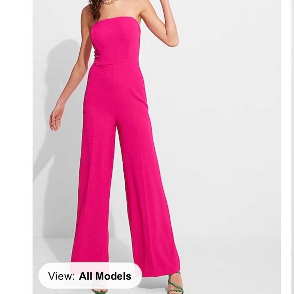 Express Strapless Wide Leg Jumpsuit Neon Berry